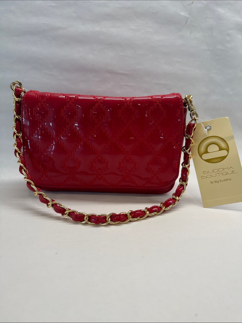 Big Buddha Red Patent Quilted Chain Wristlet